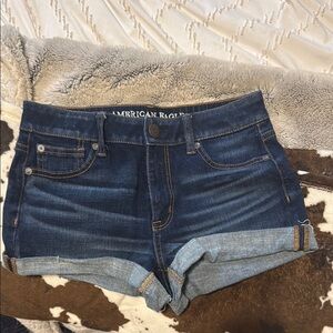 American Eagle Outfitters High Rise Shortie Blue Jean Shorts Distressed Denim